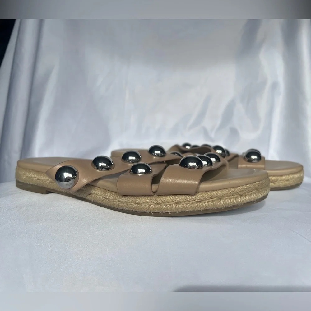 Marc Fisher Prisca Ball-Studded Espadrille Sandals in Tan